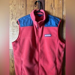 Vineyard Vines Red Fleece Vest with Blue Accents, MENS MEDIUM
